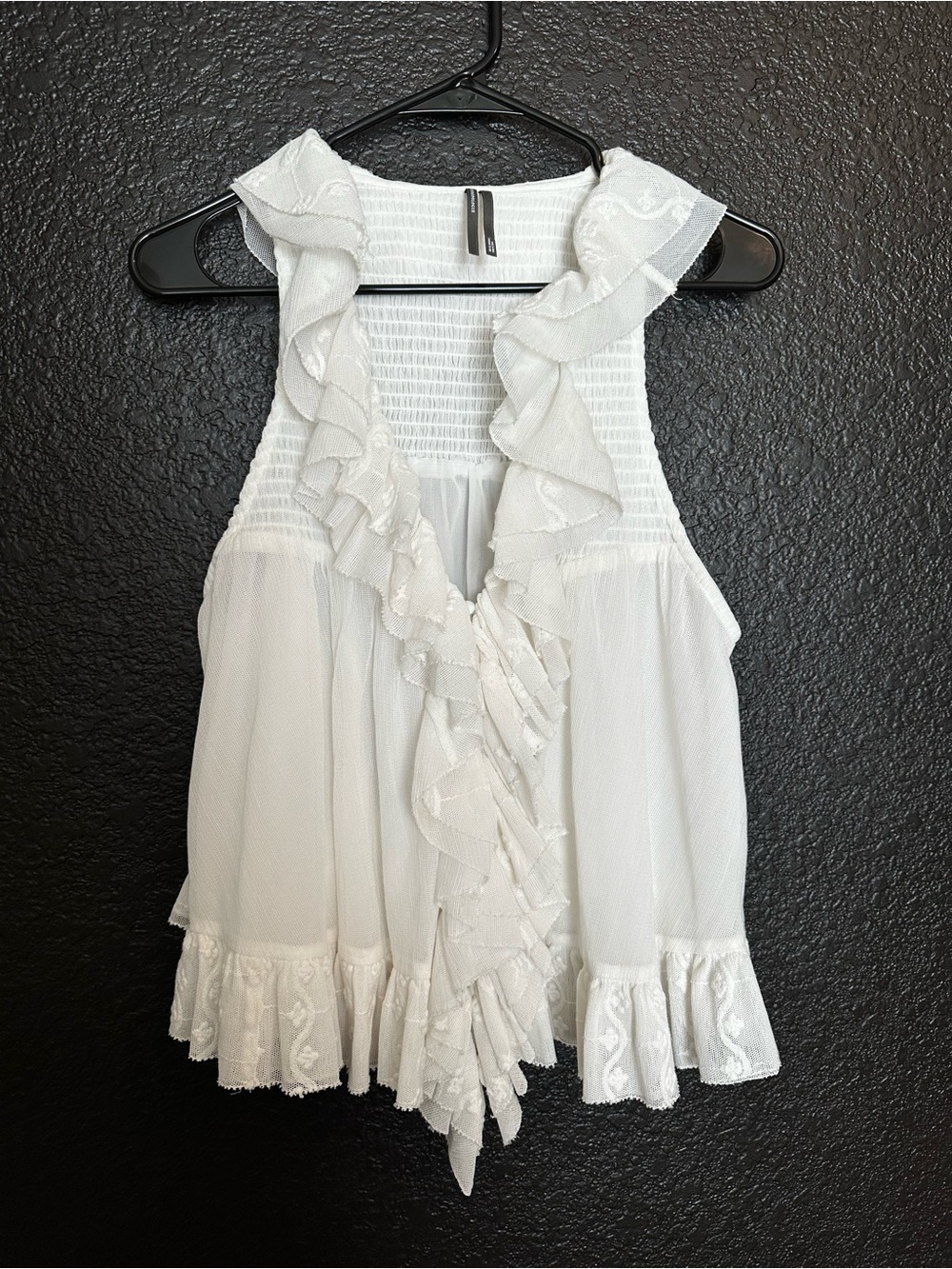 Anthropologie Sheer Cream Ruffled Boho Textured Whimsical Swing Top size M - Picture 2 of 13